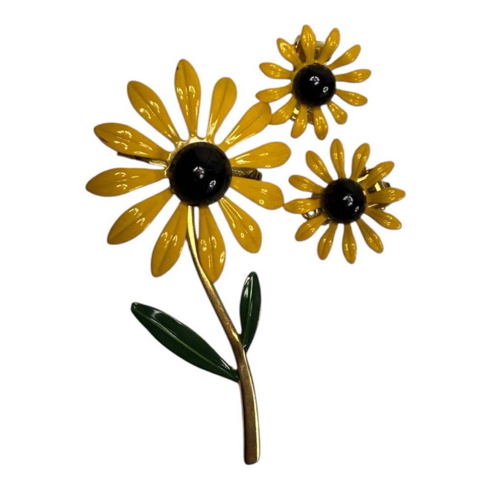 Yellow Flower Brooch & Earrings - Picture 2 of 6
